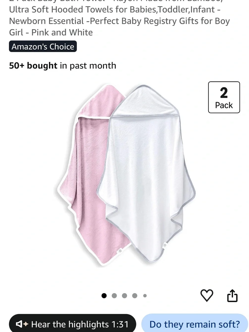 BAMBOO Hooded Baby Towels - Pink and White (2-Pack)